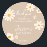 Daisy Retro-Wüste Babydusche Boho Classic r Runder Aufkleber<br><div class="desc">Blumendusche Retro-Wüste Babydusche boho Vintage Blume,  einfache moderne Drehbuch Baby Dusche personalisierte Gefallen Geschenksticker.</div>