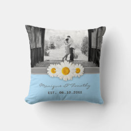 Daisy Ribbon Blue Wedding Anniversary Throw Kissen