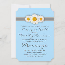 Daisy Ribbon Blue Wedding Einladungskarte