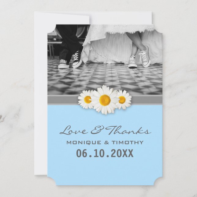 Daisy Ribbon - Dankeschön Card - Blau, Grau und We Dankeskarte (Vorderseite)