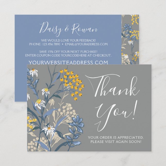 Daisy Rowan Navy & Yellow Floral Danke Karte (Vorne/Hinten)