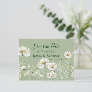 Daisy Sage & Botanical Wedding Save the Date Postkarte