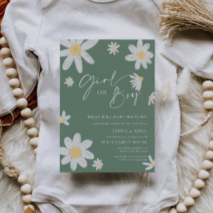 Daisy Sage Green Gender Reveal Girl oder Boy Einladung