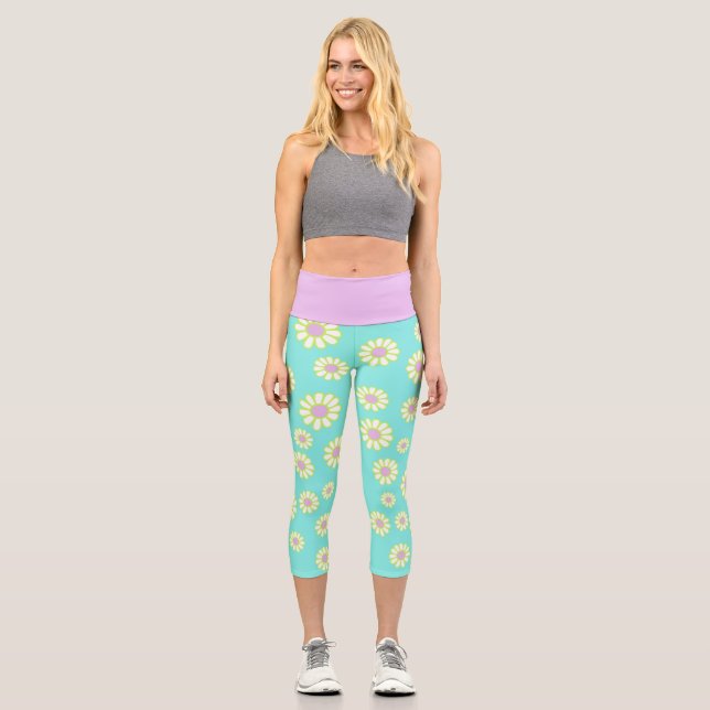 Daisy Simple Aqua Capri Leggings (Vorderseite)