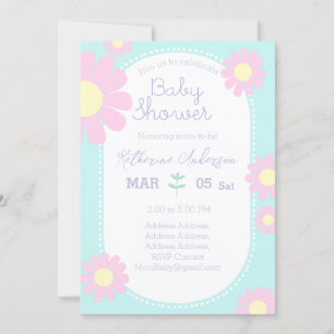 Daisy Simple Baby Shower Pastel Blue Einladung