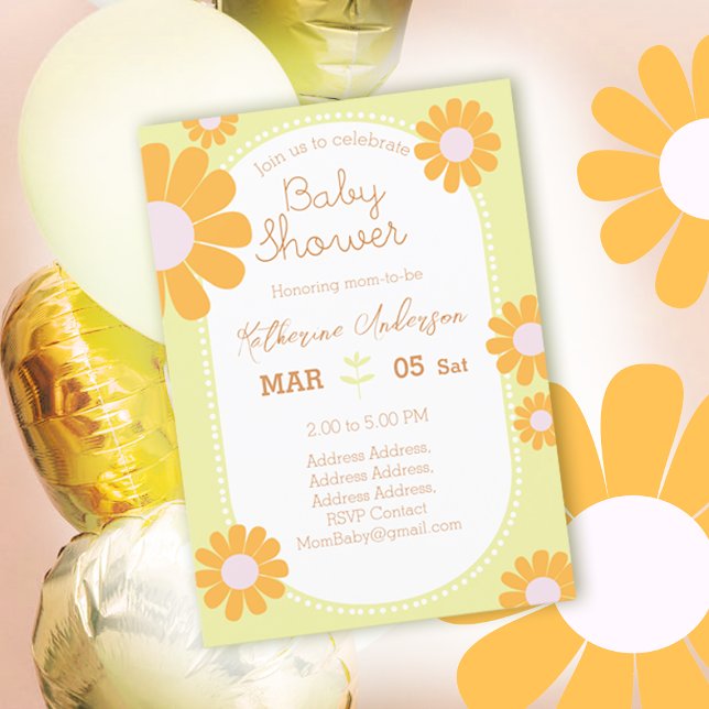 Daisy Simple Baby Shower Pastel Green Einladung (Sweet daisy baby shower design)