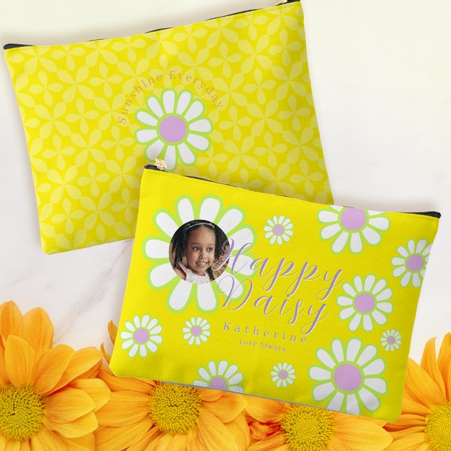 Daisy Simple Foto Yellow Zubehörtasche (Daisy Happy Photo Yellow Accessory Pouch. An ideal gift for back to school.)
