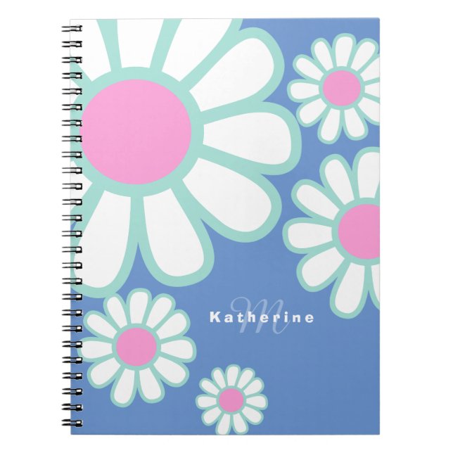 Daisy Simple Monogram Blue Notizblock (Vorderseite)
