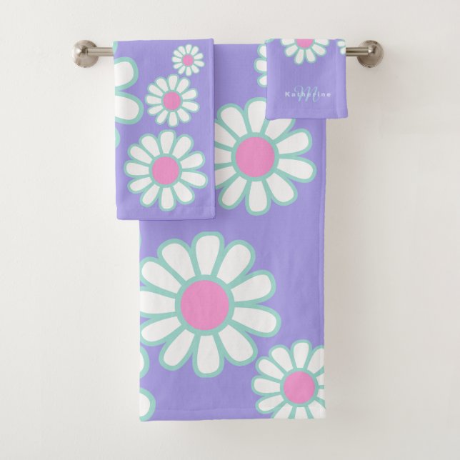 Daisy Simple Monogram Lila Badhandtuch Set (Insitu)