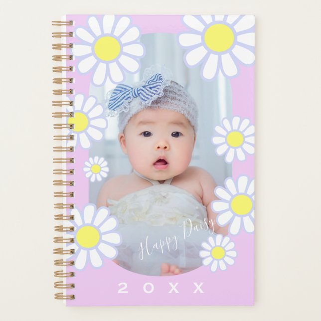 Daisy Simple Pastel Pink Foto Baby Planer (Vorderseite)