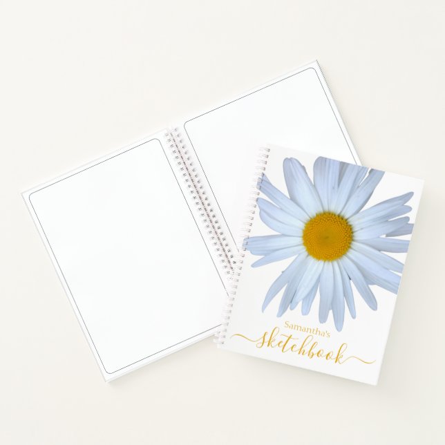 Daisy Sketchbook White Yellow Script Notebook Notizbuch (Innenseite)
