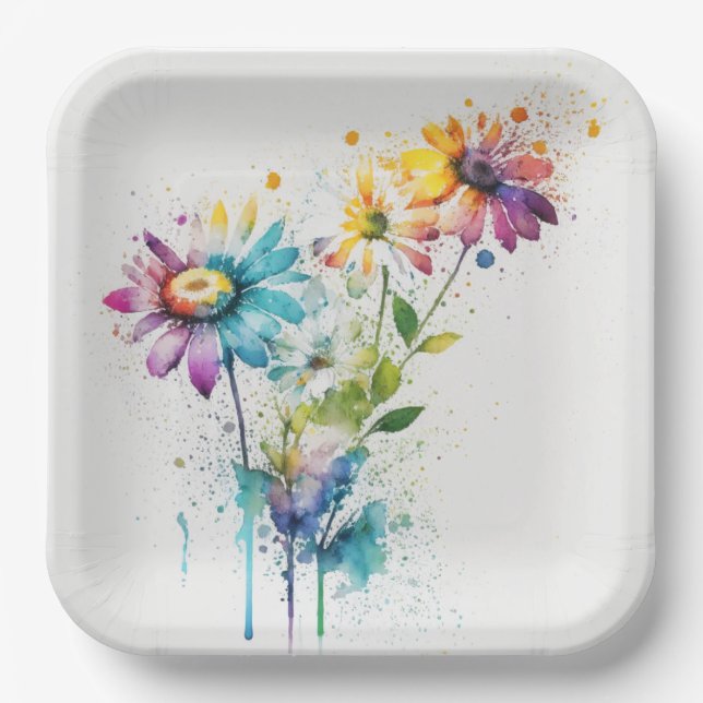 Daisy Spatter, lebhafte Farben, Pappteller (Vorderseite)