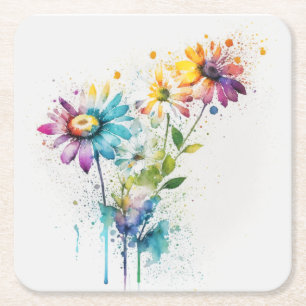 Daisy Spatter, lebhafte Farben, Rechteckiger Pappuntersetzer