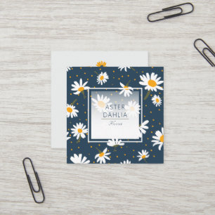 Daisy Stem Floral Muster gelbe Punkte auf Marine Quadratische Visitenkarte
