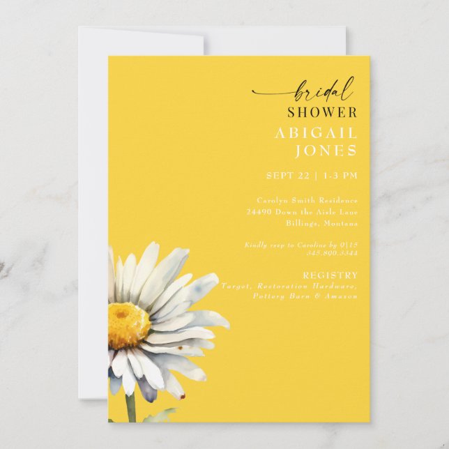 Daisy Stem Printemps Jaune nuptiale Invitation (Devant)