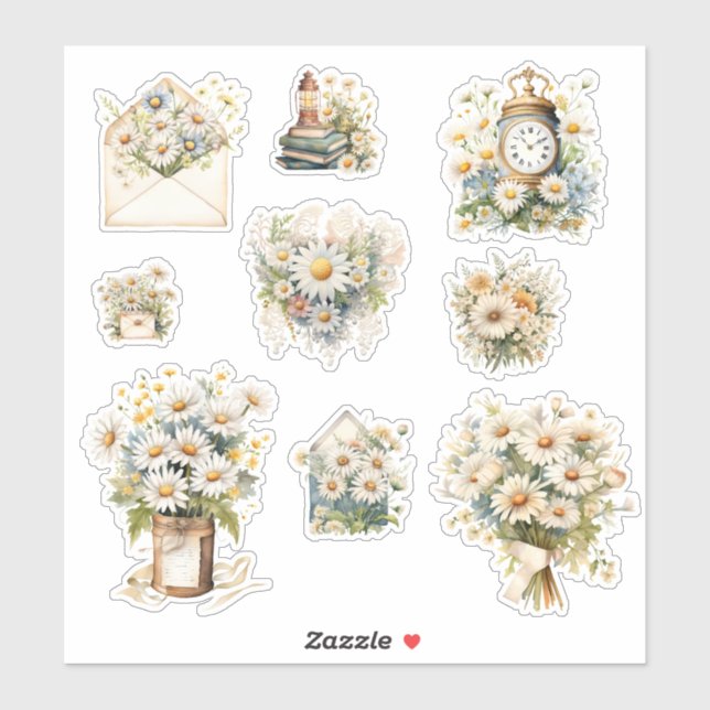 Daisy Sticker Collage für Scrapbooking (Blatt)