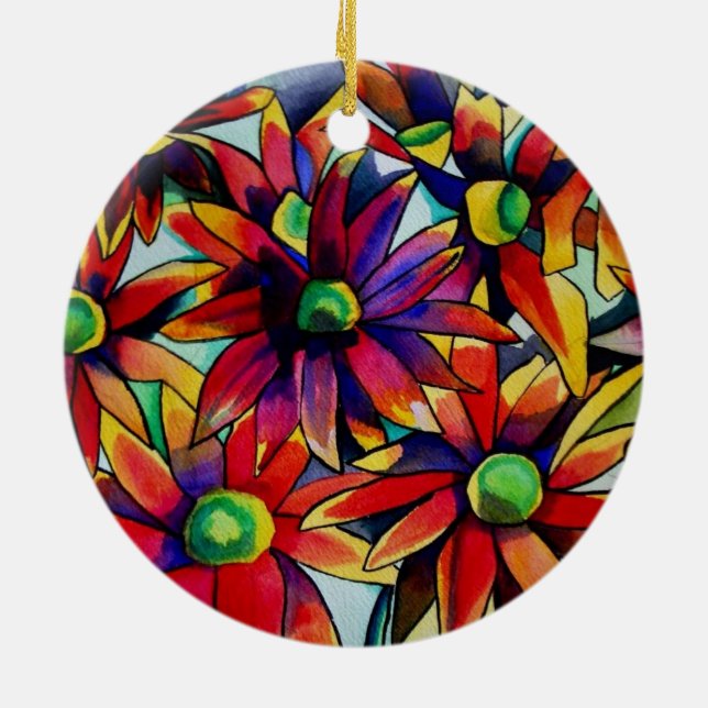 Daisy Straw mehrfarbige Wildblumen Kunst Keramik Ornament (Hinten)