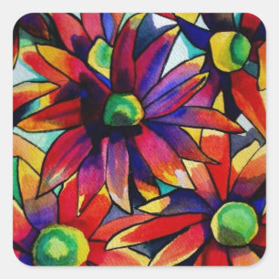 Daisy Straw mehrfarbige Wildblumen Kunst Quadratischer Aufkleber