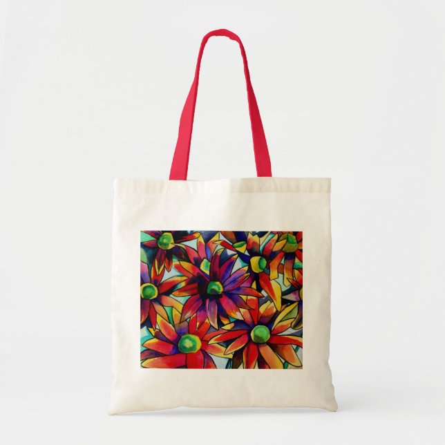 Daisy Straw mehrfarbige Wildblumen Kunst Tragetasche (Vorne)