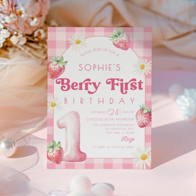 Daisy Strawberry 1. Geburtstag Berry Erster Geburt Einladung (Von Creator hochgeladen)