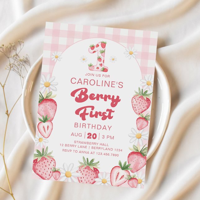Daisy Strawberry Berry Erster Geburtstag Einladung (Von Creator hochgeladen)