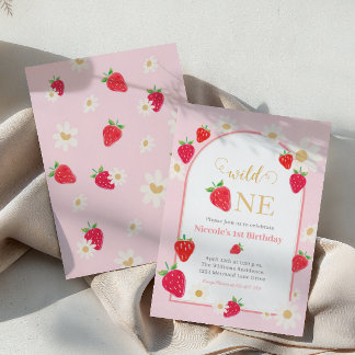 Daisy Strawberry Wild One 1. Geburtstagseinladung Einladung
