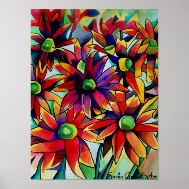 Daisy Stroh Blume Original Aquarellkunst Poster (Vorne)