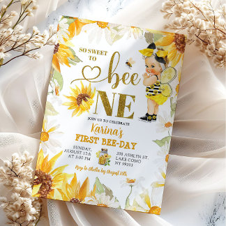 Daisy Sunflower Blonde Girl Erster Bienentag Einladung