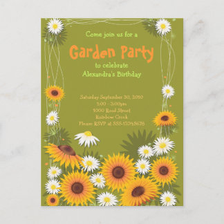 Daisy & Sunflower Garden Geburtstagsparty Einladun Einladungspostkarte
