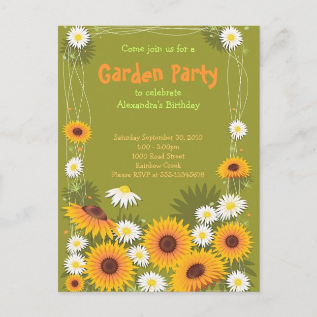 Daisy & Sunflower Garden Invitation de fête d'anni (Devant)