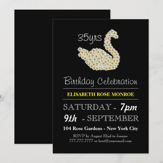 Daisy Swan Birthday Celebration Einladung (Vorne/Hinten)