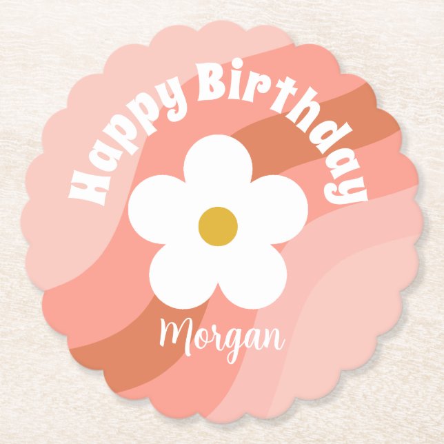 Daisy Terracotta Peach Retro Party Cupcakes Untersetzer (Vorderseite)