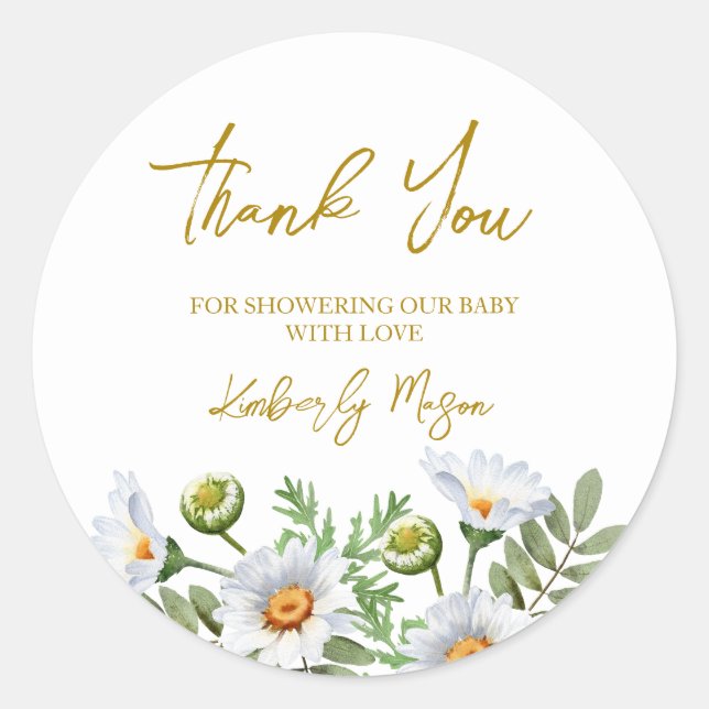 Daisy Thank You Baby Shower Runder Aufkleber (Vorderseite)