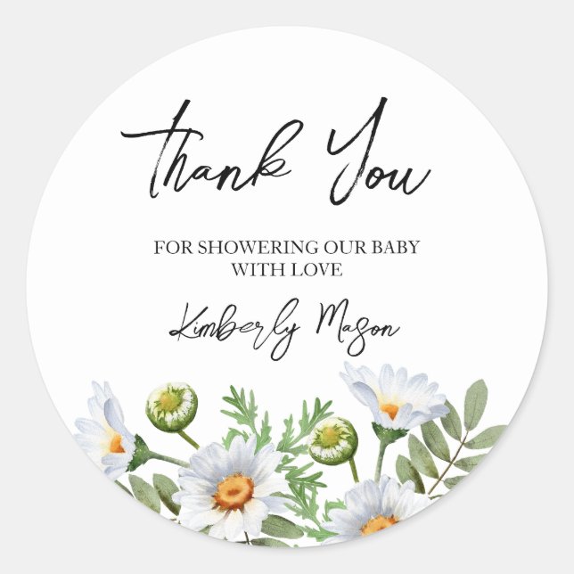 Daisy Thank You Baby Shower Runder Aufkleber (Vorderseite)