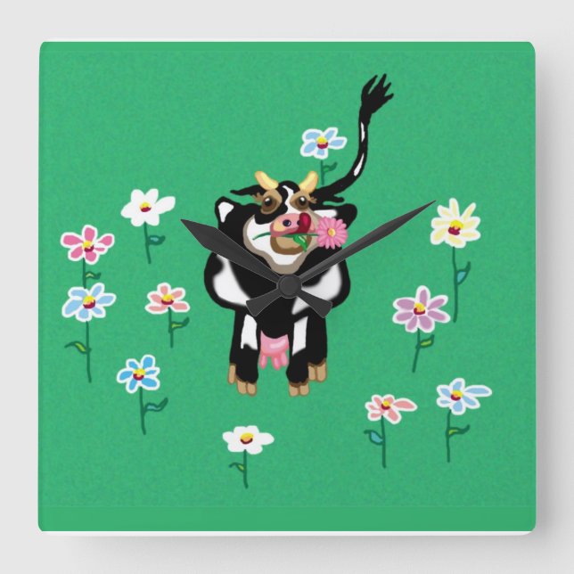 Daisy the cow quadratische wanduhr (Vorderseite)