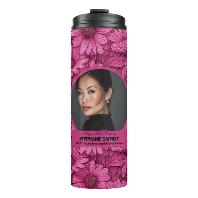 Daisy Theme Mädchen Geburtstag Personalisiert Thermosbecher (Vorderseite)