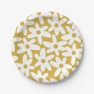 Daisy Time Niedlich Retro Moderne Blume in Mustard Pappteller