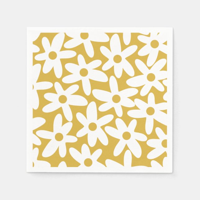 Daisy Time Niedlich Retro Moderne Blume in Mustard Serviette (Vorderseite)