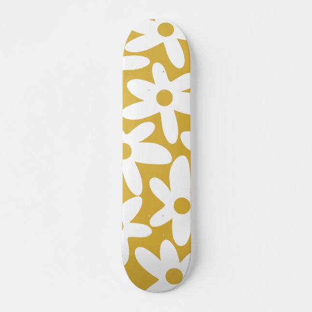Daisy Time Niedlich Retro Moderne Blume in Mustard Skateboard (Vorne)