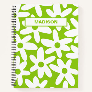 Daisy Time Retro Blume Pattern Lime Green Notizbuch
