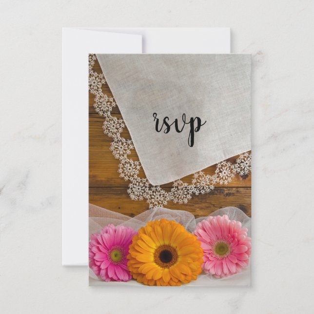 Daisy Trio and Lace Country Barn Wedding RSVP (Vorderseite)