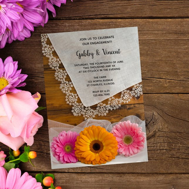Daisy Trio und Lace Country Barn Engagement Party Einladung (Von Creator hochgeladen)