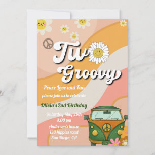 Daisy Two Groovy Geburtstagseinladung, 70er Geburt Einladung