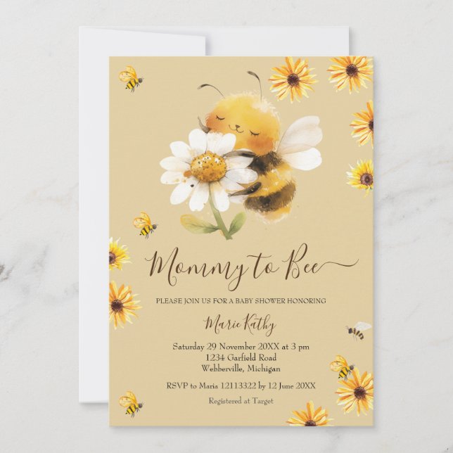 Daisy und Bee Mommy zu Baby-Dusche Einladung (Vorderseite)