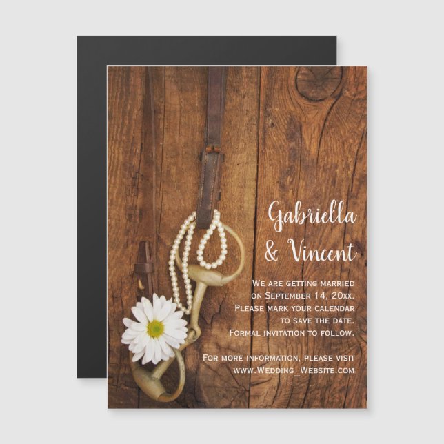 Daisy und Horse Bit Western Hochzeit speichern Sie Magneteinladung (Vorne/Hinten)