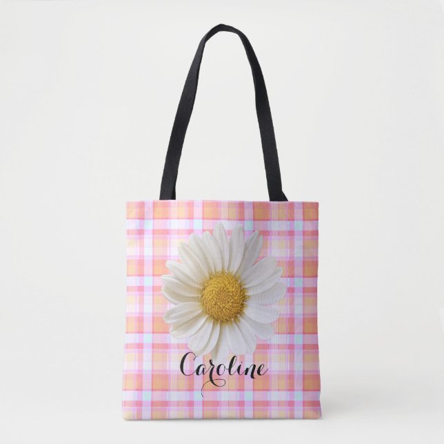 Daisy und Individuelle Name auf rosa Karierte Must Tasche (Vorderseite)