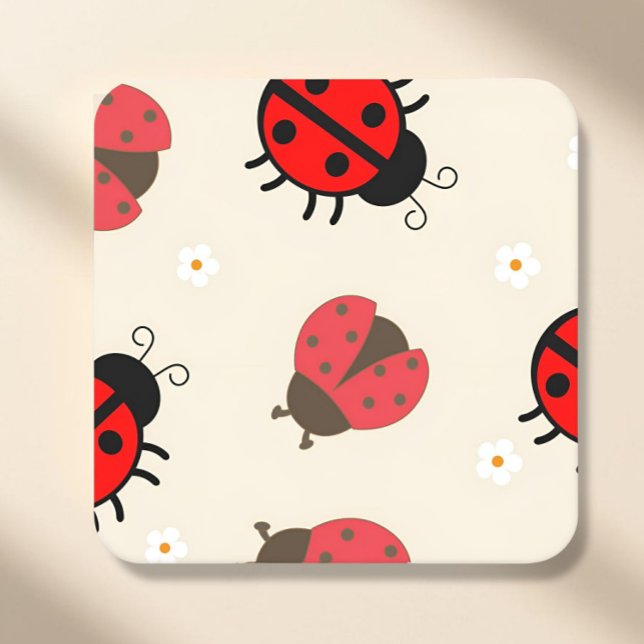 Daisy und Ladybug Geburtstagsfeier Rechteckiger Pappuntersetzer (ladybug paper coasters, ladybug party coasters, ladybug birthday decor, little ladybug party, bug th)