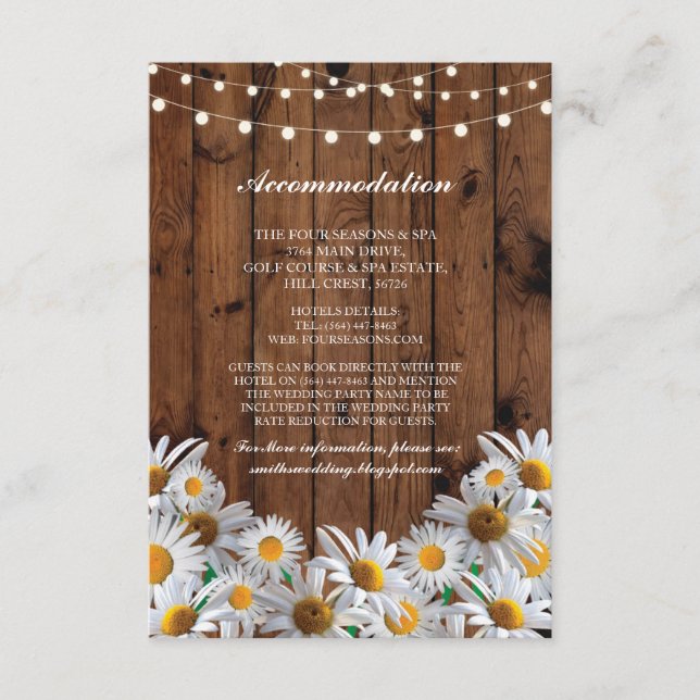 Daisy Unterkunft Wood Lights Hochzeitskarten Begleitkarte (Vorderseite)