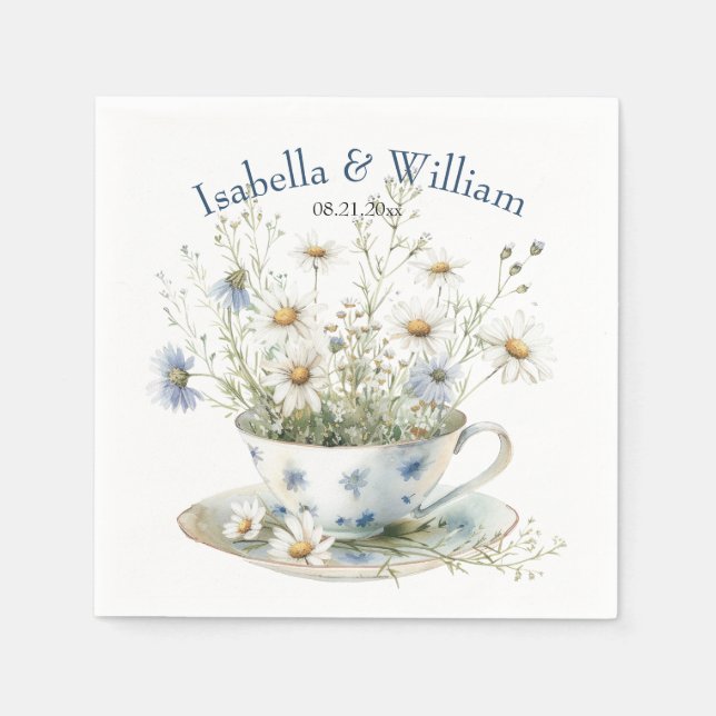 Daisy & verblasste Blue Denim Blume für Teacup Cus Serviette (Vorderseite)