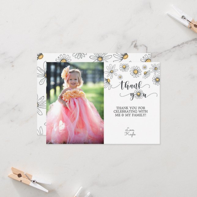 Daisy Vielen Dank Foto Card - Weiß Einladung (Vorderseite/Rückseite Beispiel)